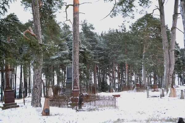 Stary Cmentarz Białorusi Zima Snow Krajobraz Cmentarz — Zdjęcie stockowe