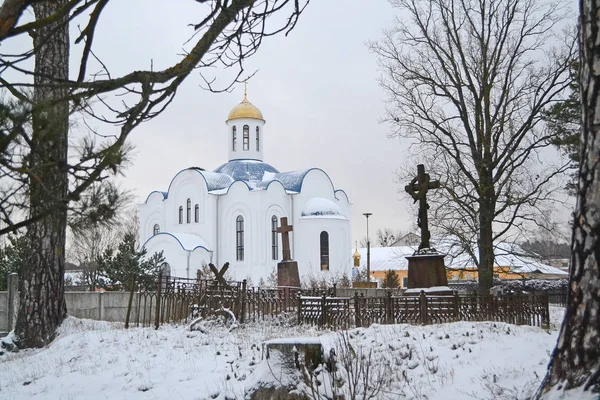 Ancien Cimetière Biélorussie Avec Paysage Ortodox Église — Photo