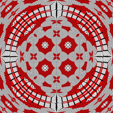Kırmızı canva mandala gül şekli şeritler, ethno motifi, etkisi pixelisation resimle