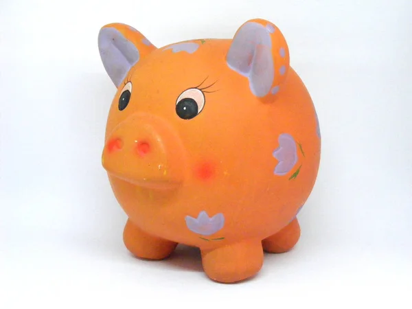 面白いオレンジ貯金やお金ボックス豚 — ストック写真