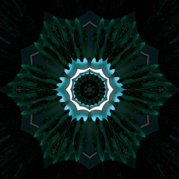 dark teal vibrant psychedelic background effect all seeing eye fractal mandala on black background