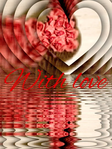 Любовной Картой Розы Украшенные Рябь Воде — стоковое фото
