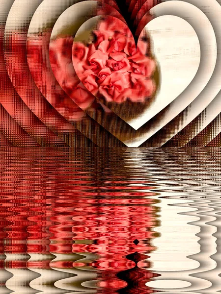 Card Roses Hearts Decored Ripples Water — Stock Photo, Image