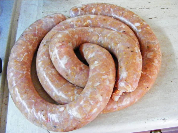 Rustic Sausages Hand Made Village — Stock Photo, Image