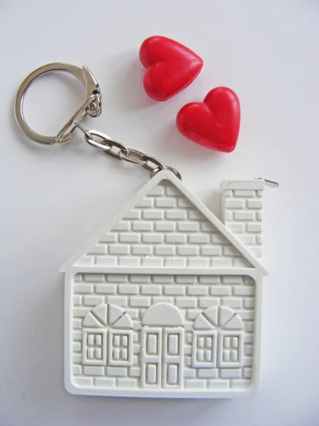 Conceptual House Red Hearts White Background — Stock Photo, Image