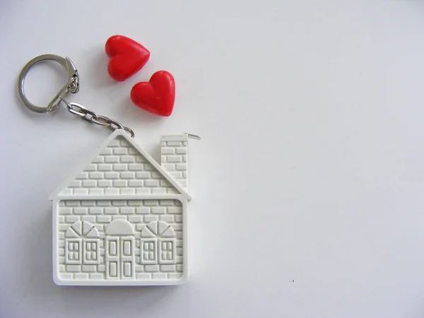 Conceptual House Red Hearts White Background Place Writing — Stock Photo, Image