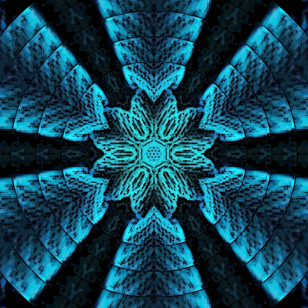 青いネオンのアラベスク風のマンダラ タトゥー 精神的なヨガ — ストック写真