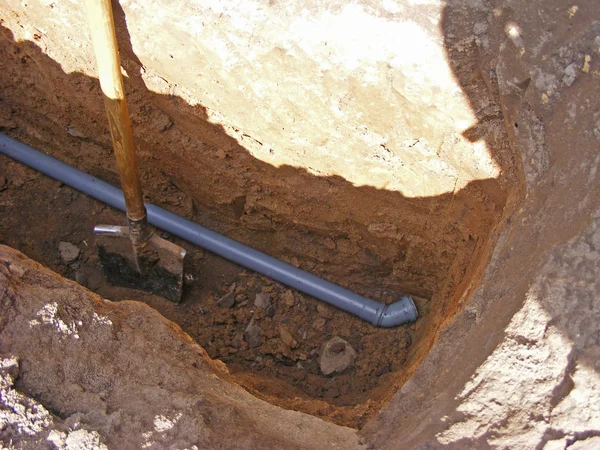 Lugar Construcción Para Conexión Una Tubería Agua Lluvia — Foto de Stock