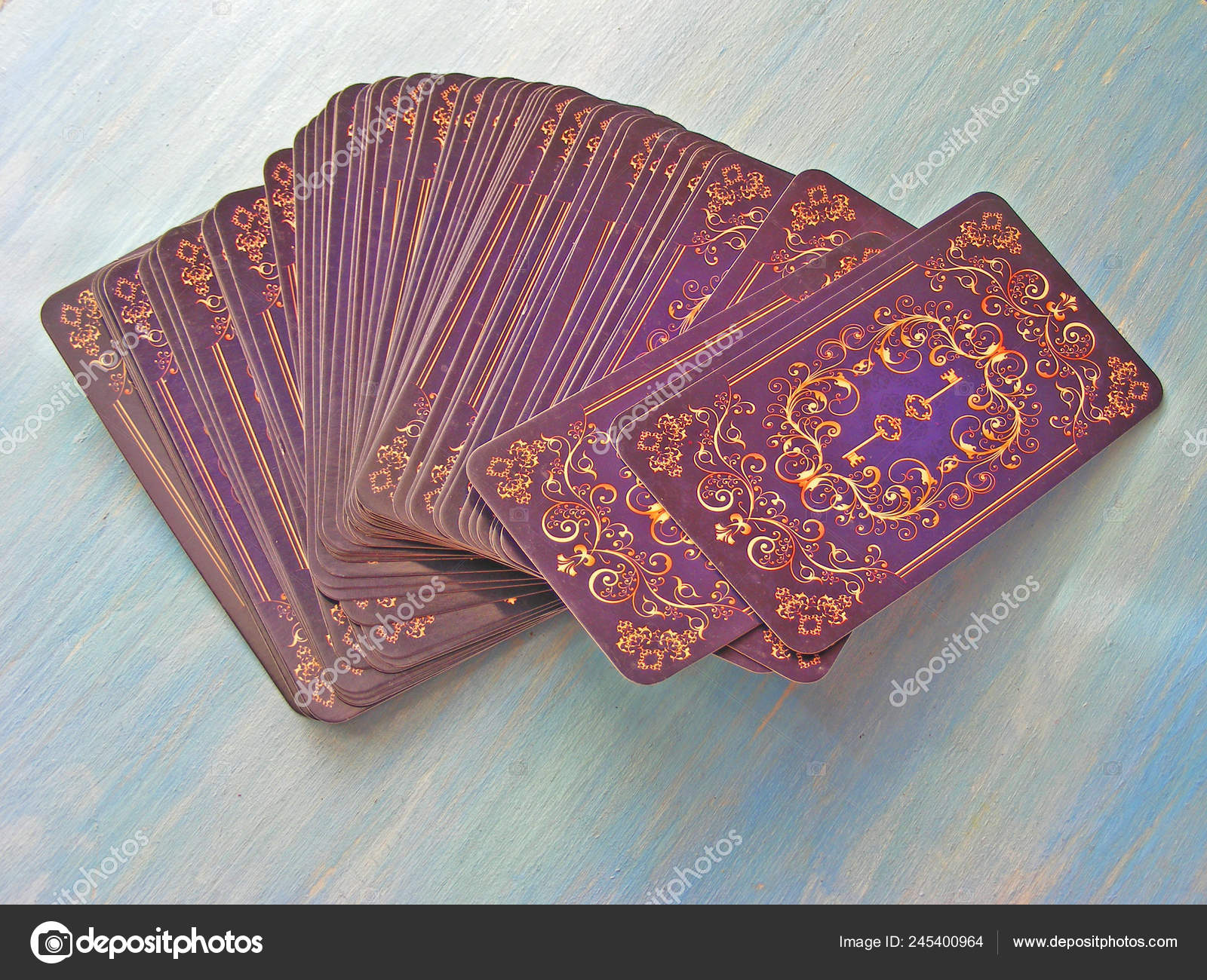 Tarot Cards Medieval Symbol Back Design Isolated Blue Wooden Background  Stock Photo by ©annafrby 245400964
