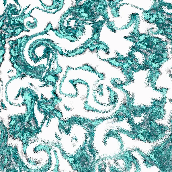 Teal marble abstract swirls on white background