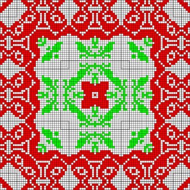 Kırmızı ve yeşil etno tuval desen şekil şerit