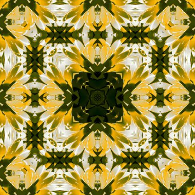 Çiçek kare bahar desen sarı ve koyu yeşil renkle kaleydoskop