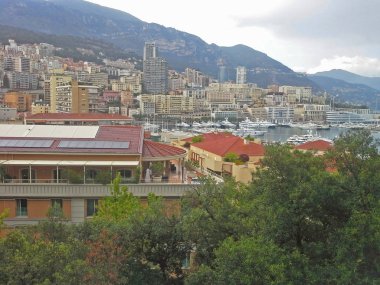 Montecarlo Monaco Prensliği havadan görünümü cityscape. Azure sahil.