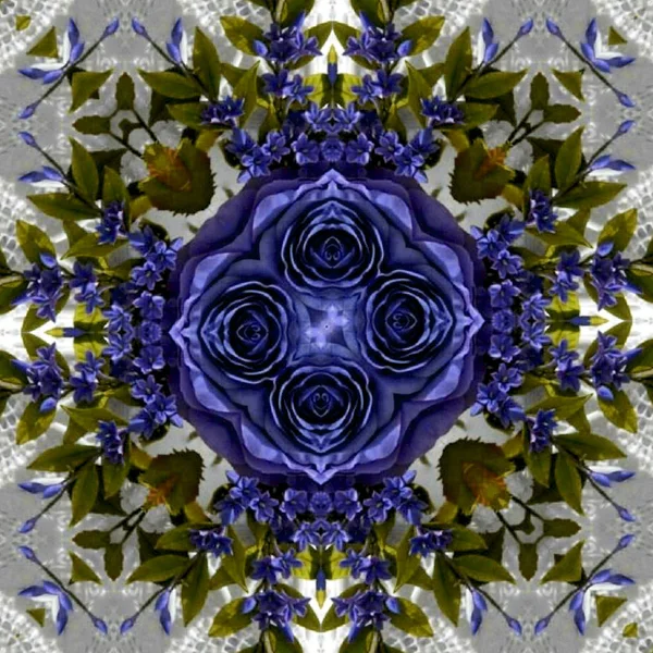 Rose Bleue Motif Mandala Fleur Kaléidoscope Fond — Photo