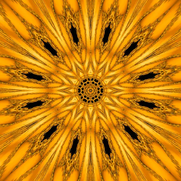 Gold Mythical Kaleidoscope Form Gold Sun Mandala Geometric Fractal — Stock Photo, Image