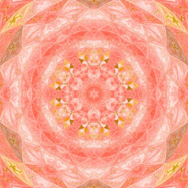 Kalejdoskop Mandali Gwiazda Kręgów Akwarela Ilustracja Kolory Różowy Pomarańczowy — Zdjęcie stockowe