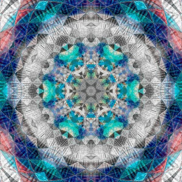 Teal Lappendeken Mandala Caleidoscoop Abstract Bloesem — Stockfoto