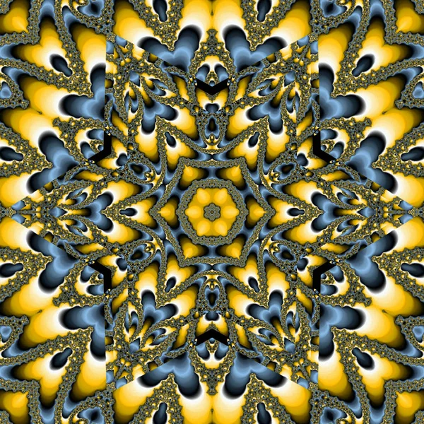 Sol Símbolo Floral Mandala Telha Girassol Escuro Azul Amarelo — Fotografia de Stock