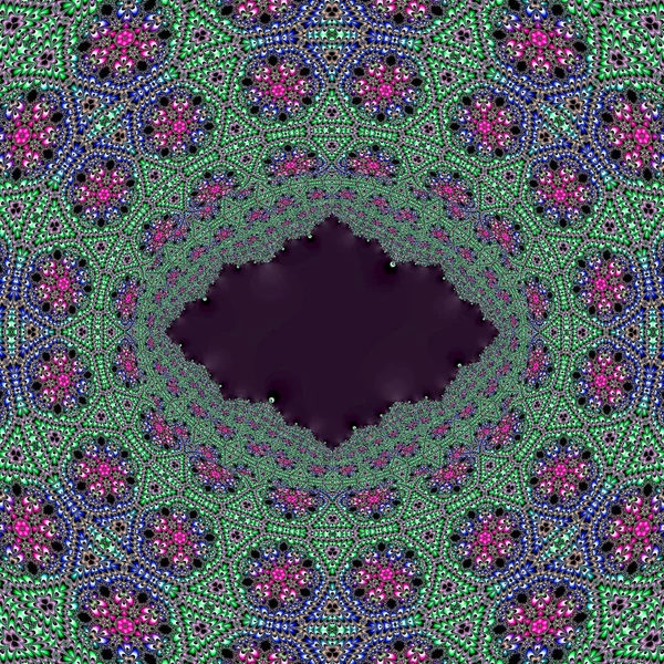 Flores Arte Fractal Verde Rosa Azul Con Espacio Copia Negro — Foto de Stock