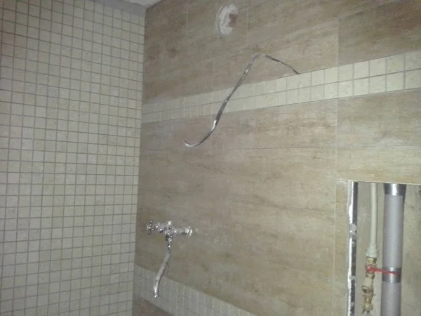 Water Supply Holes Wall Interior Repair Bathroom Apartment Repair Wall — Stock Photo, Image