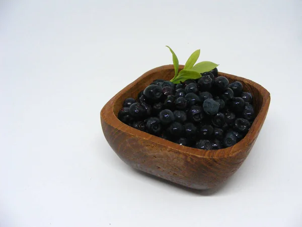 Fresh Ripe Blueberry Wooden Bowl Isolated White Background — Stock Photo, Image