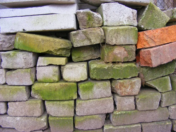 Green Moss Stone Brick White Red — Stock Photo, Image