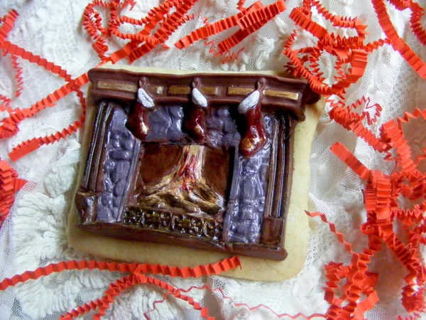 Рождественское Печенье Камин Близко — стоковое фото