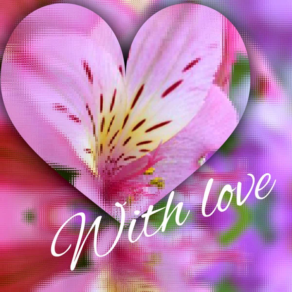 Minta rózsaszín virágok alstromeria szerelem kártya szív Kaleidoszkóp — Stock Fotó