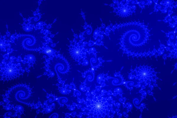 青色の背景に雪の結晶 フラクタルで冬の星の背景 — ストック写真
