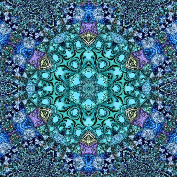 水彩画风格的花曼陀罗 茶色和蓝色元素 — 图库照片