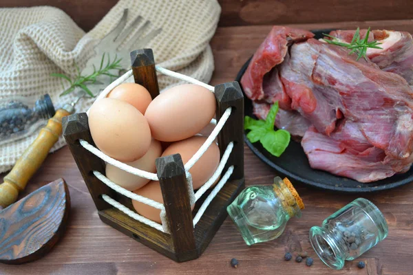 Cocina Tradicional Rusa Huevos Carne Silvestre Alce — Foto de Stock