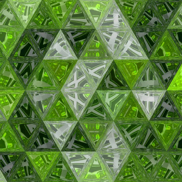Helder Groen Buitengewone Geometrische Continue Patroon Van Driehoeken Mozaïek — Stockfoto