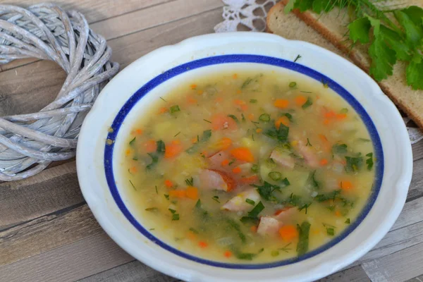 Erbsensuppe Einer Schüssel Vegetarische Gesunde Suppe — Stockfoto