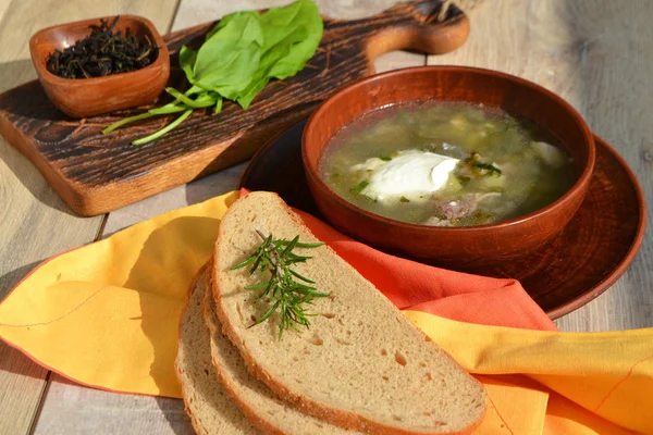 Органічні Продукти Харчування Плита Літа Весна Кремезний Суп Щавлю — стокове фото