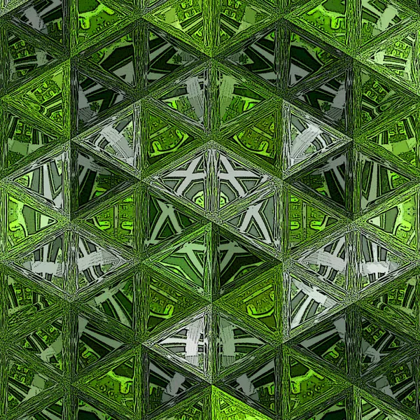 Náhodné Trojúhelníky Zeleném Pozadí Průhledným Efektem — Stock fotografie