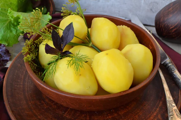 Dieta Comida Vegana Cocina Rusa Rústica Patatas Hervidas Cerca — Foto de Stock