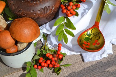 portakal-kap boletus mantar, rowan çilek ve rus kaşık khokhloma