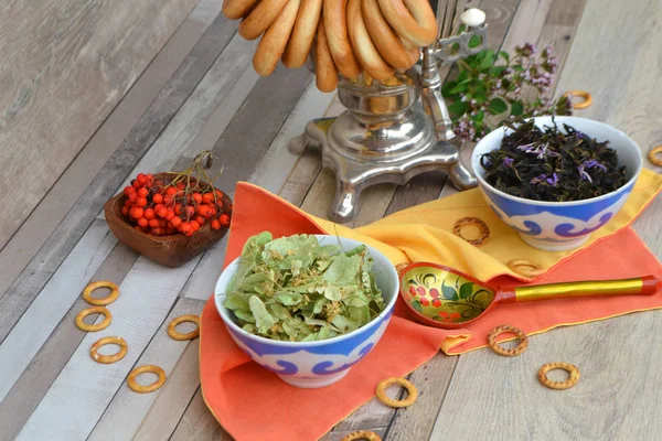 Russian Samovar Herbal Tea Bagels — Stock Photo, Image