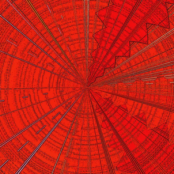Radar round screen with abstract grid lines, abstract zigzag pattern on orange or red.