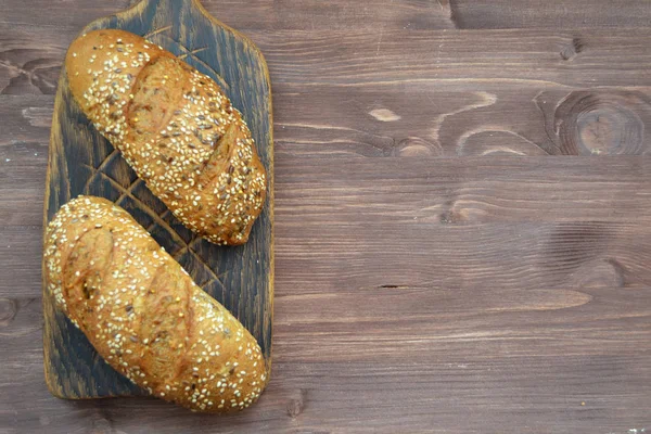 Panino Integrale Sfondo Legno Rustico Con Spazio Copia — Foto Stock