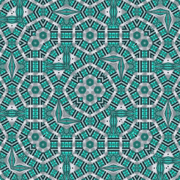 土耳其瓷砖装饰与彩色玻璃效果 摩洛哥图案 蓝色和绿松石色 海蓝宝石色 — 图库照片