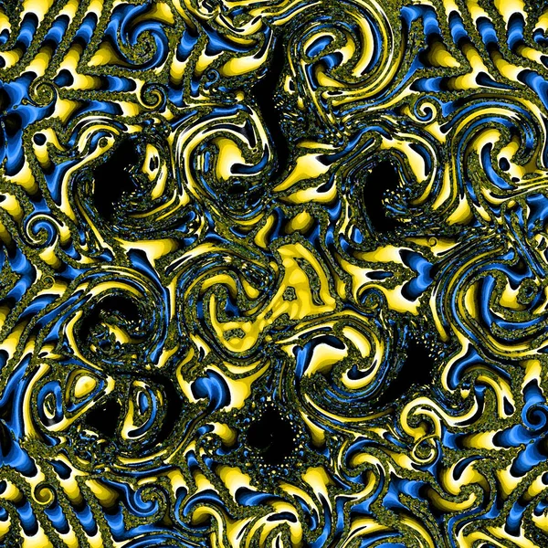 Фрактальный абстрактный волнистый узор в синем и желтом, яркий красочный узор — стоковое фото