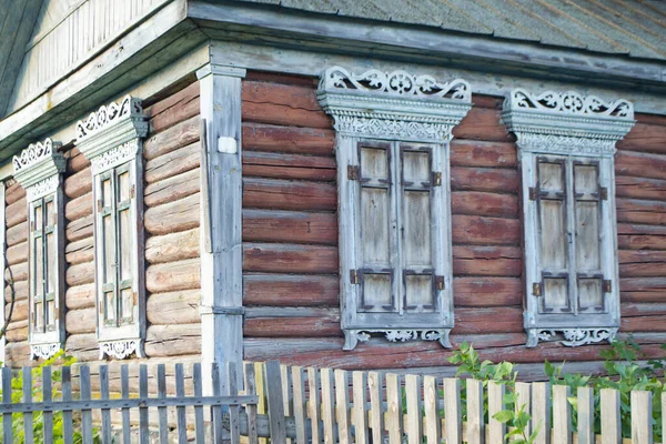Holzverschläge Einem Alten Holzhaus Weißrussland Authentische Architektur Schabby — Stockfoto