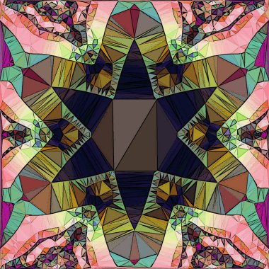 düşük çokgen soyut mozaik mandala çiçeği pembe ve koyu mavi tonlarda uzun gölge etkisi