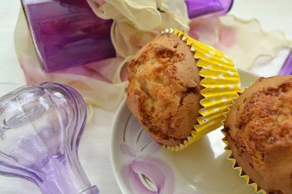 Muffins Aux Myrtilles Chocolat Dans Porte Cupcake Papier Gros Plan — Photo