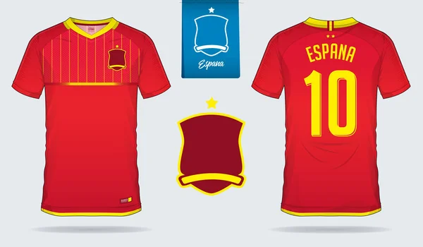 Conjunto Camiseta Fútbol Plantilla Kit Fútbol Diseño Para Selección Española — Archivo Imágenes Vectoriales