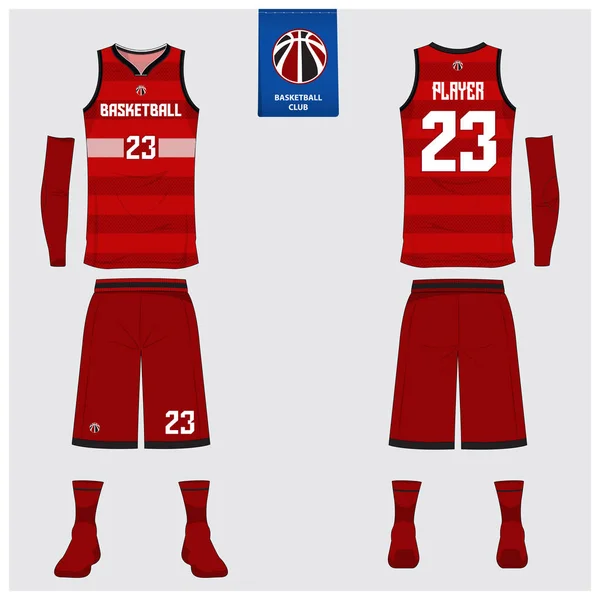 篮球运动球衣或体育制服模板设计为篮球俱乐部 前后观运动 T恤设计 坦克上衣 T恤模仿篮球平面标志设计 矢量插图 — 图库矢量图片
