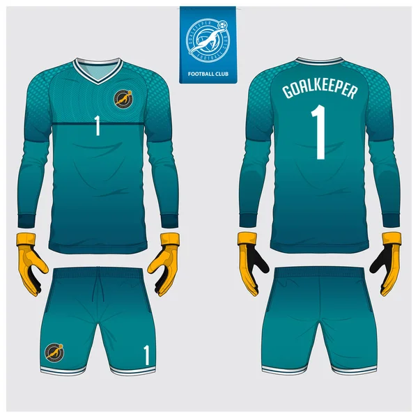 Maillot Gardien Kit Football Maillot Manches Longues Conception Gabarit Gant — Image vectorielle