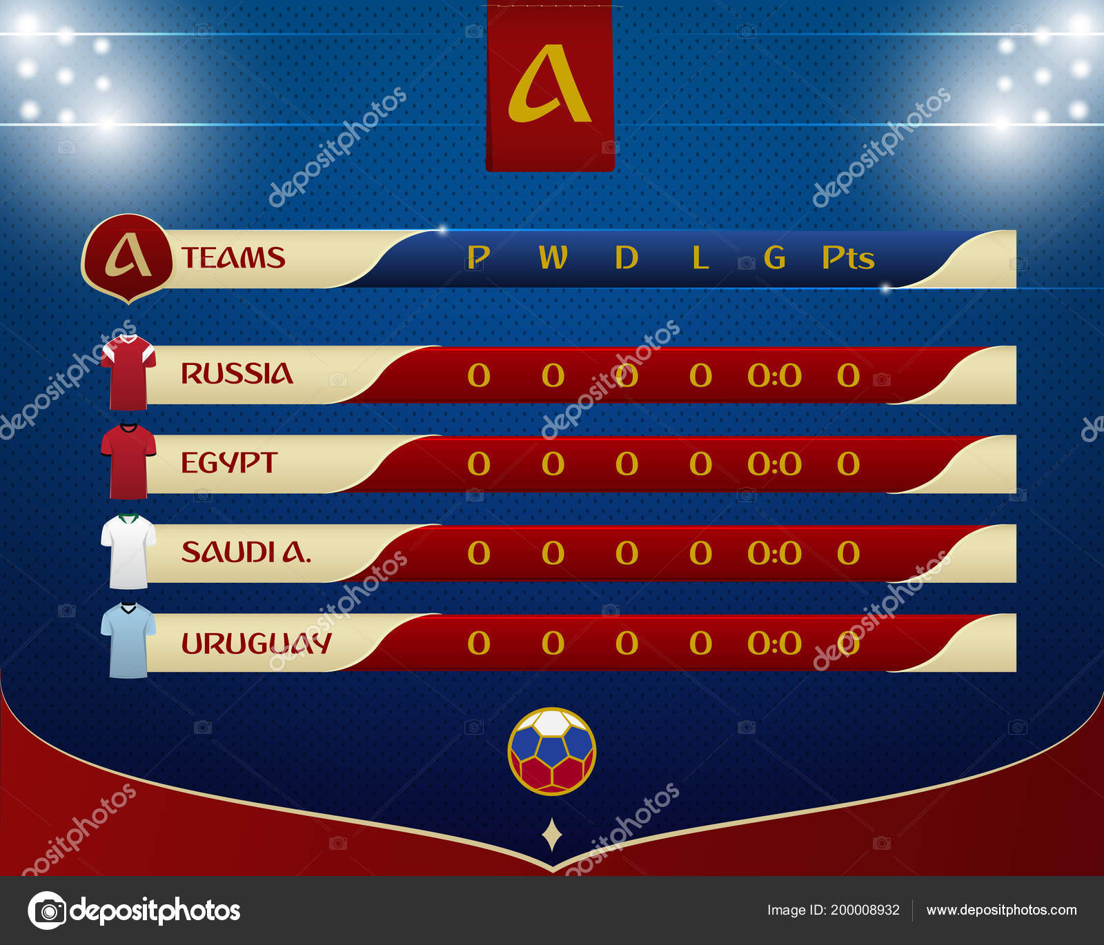 Flat football championship groups table template Vector Image