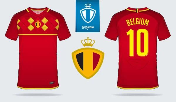 サッカー ジャージー サッカー キット テンプレート デザイン ベルギー サッカー国家代表チームの 前面と背面は サッカー制服を表示します — ストックベクタ